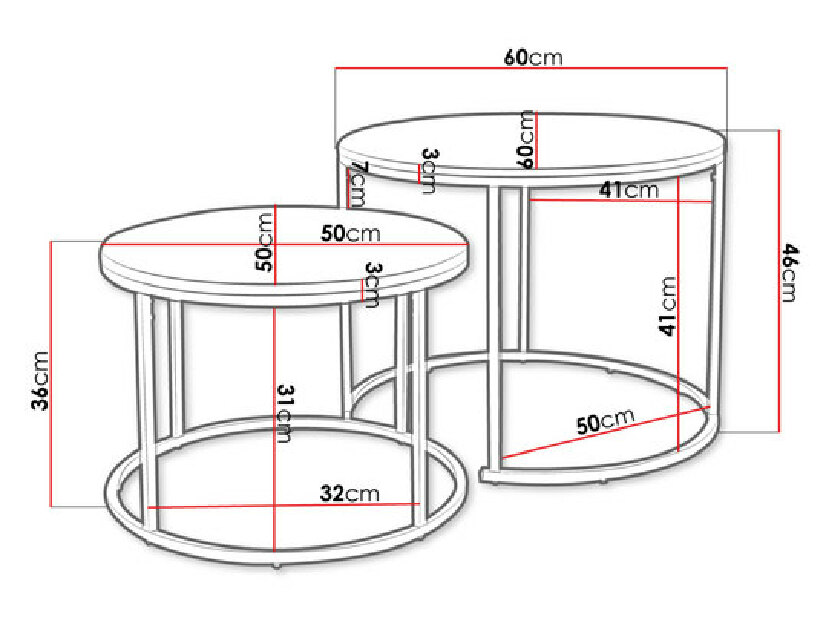 Set 2 măsuțe de cafea Mirelle (Negru + Alb mramor)