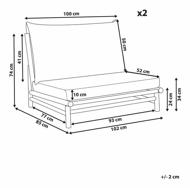 Set 2 buc scaune de grădină Theta (lemn deschis + gri închis) 