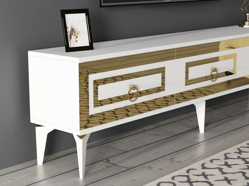 TV stolík/skrinka Pemava 2 (biela + zlatá) 