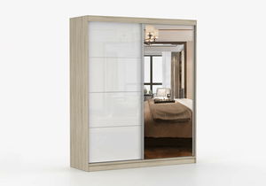Dulap de haine Mebur 35 180 (stejar sonoma + Oglindă + alb lucios)
