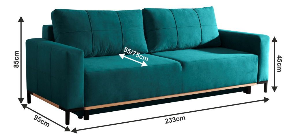 Canapea trei locuri Ronwo (turcoaz)