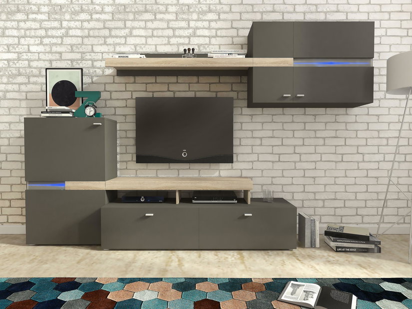 Obývacia stena Joren (grafit + dub sonoma)