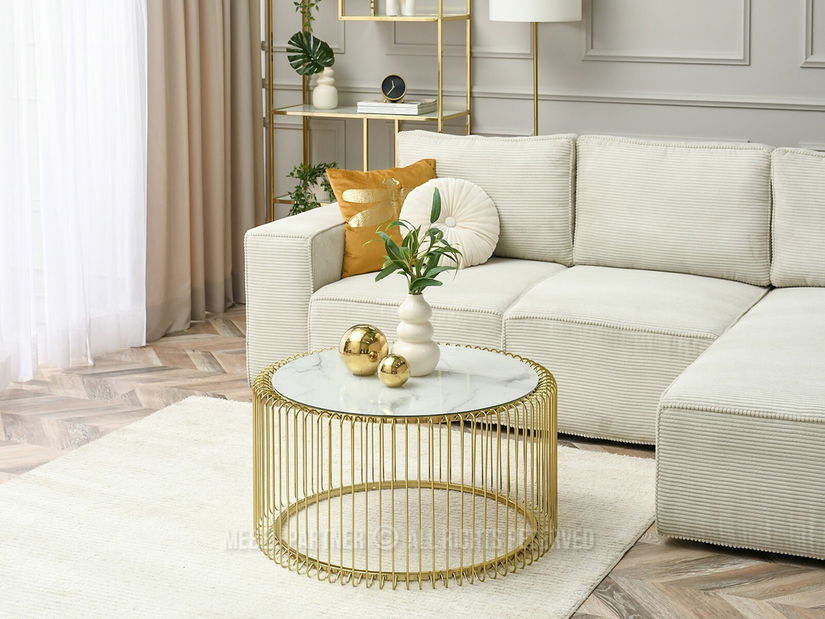 Măsuță de cafea Nils Xl (marmură albă + auriu)