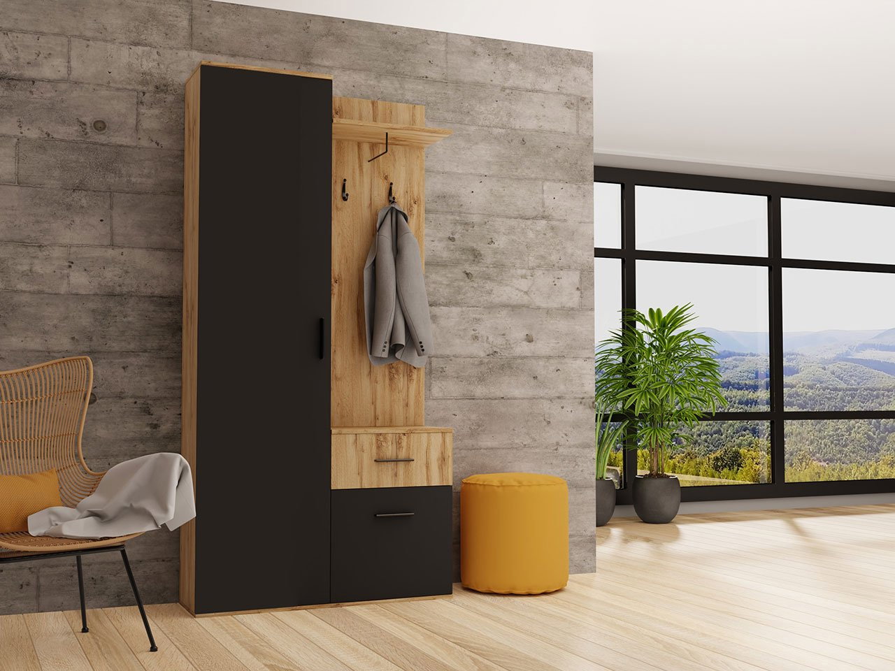 Set mobilier hol Tornado (Wotan + Negru) | Zondo.ro