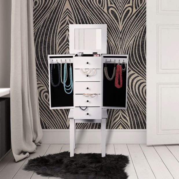 Šperkovnica so zrkadlom Dylan (biela)