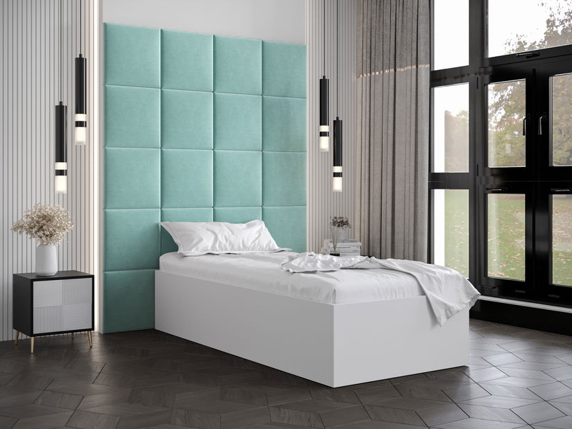 Egyszemélyes ágy kárpitozott fejtámlával 90 cm Brittany 3 (matt fehér + menta) (ágyráccsal)