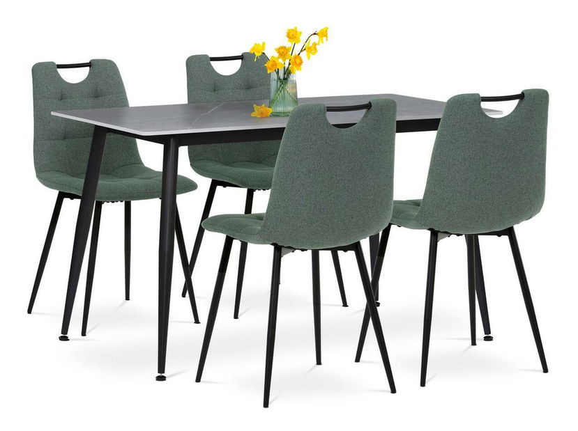 Blagovaonski set Atribuirles (sivi mramor + zelena) (za 4 osobe)