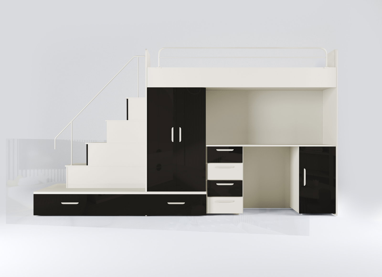 Pat pentru copii Ruby V (cașmir + negru lucios) (cu somiere)