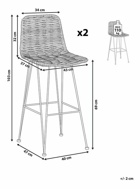 Set 2ks. barových stoličiek Castel (čierna)