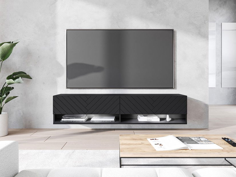 Dulap TV de perete Adenuk 140 MDF (Negru grafit + Negru) (cu iluminat LED RGB)