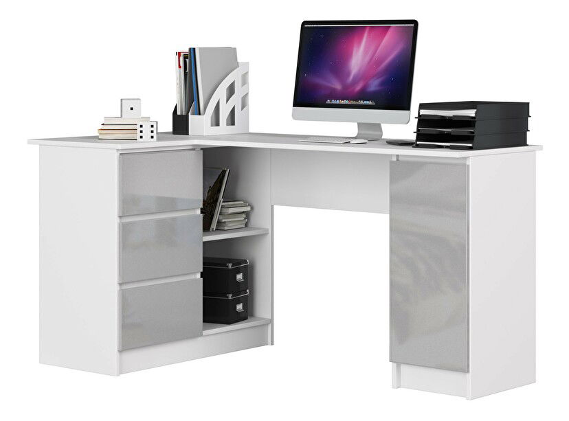 Sarok PC asztal Bienvenida (fehér + fémfényű) (L)