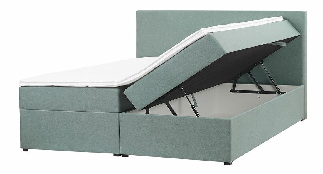 Manželská posteľ Boxspring 160 cm SENNOR (s matracmi a úl. priestorom) (svetlozelená)