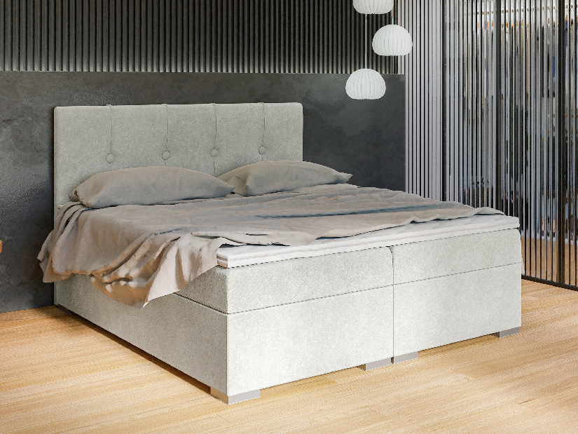 Manželská posteľ Boxspring 140 cm Ruffy (svetlosivá) (s matracom a úl. priestorom)