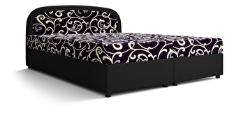 Manželská posteľ  Boxspring 160 cm Brick Comfort (čierna + vzor kvet) (s matracom a úložným priestorom)