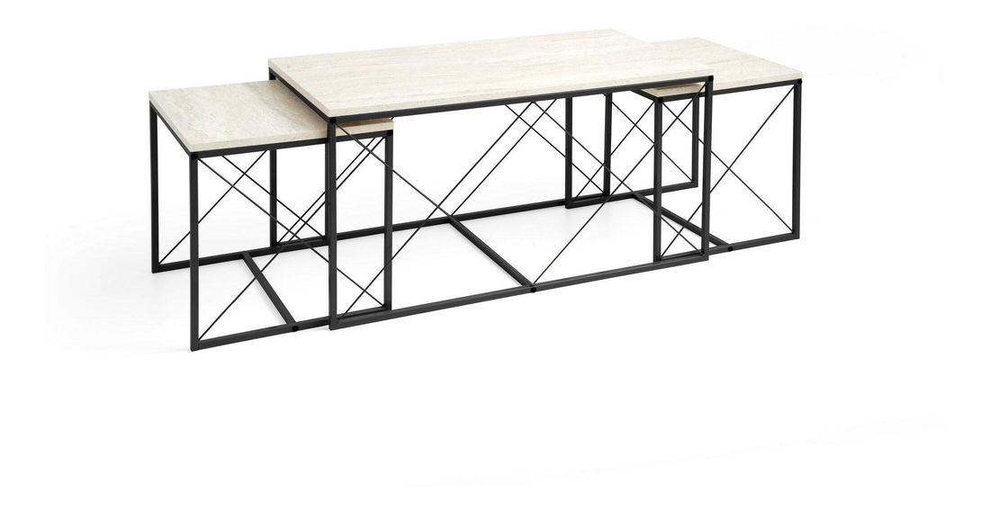 Set 3 măsuțe cafea Defenella (Marmură + negru)