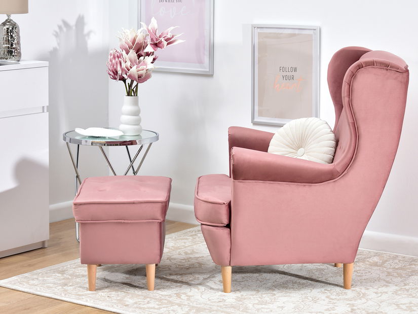 Taburetka Muriera (pastelová ružová + orech)