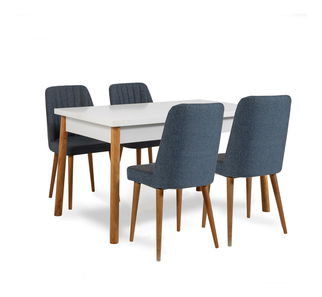 Set mobilier sufragerie Senteago 1 (pentru 6 persoane) (pin atlantic + alb + albastru marin)