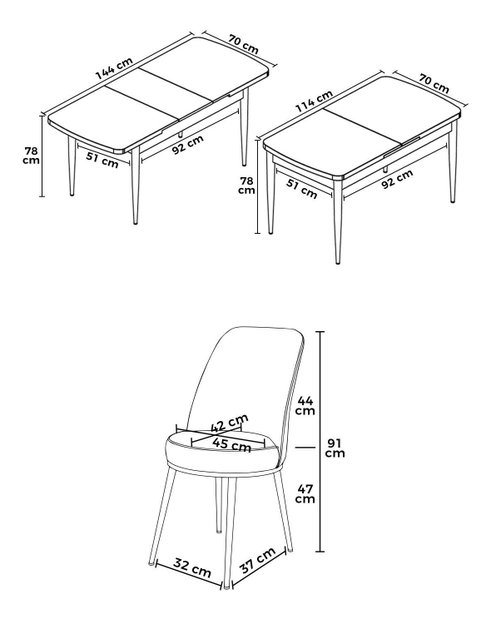 Set dining Hana (alb + negru) (pentru 6 persoane)