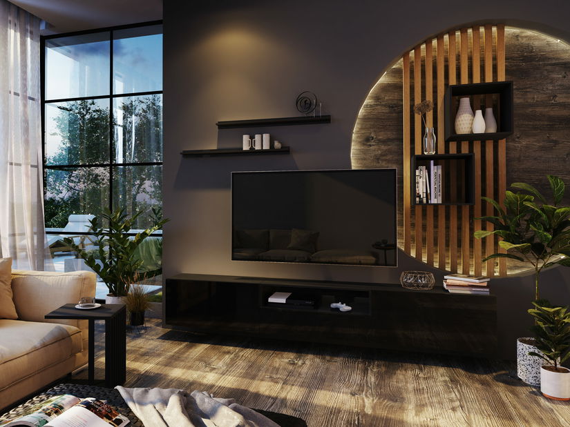 Mobilier living Berny 30 (Negru + Negru lucios)