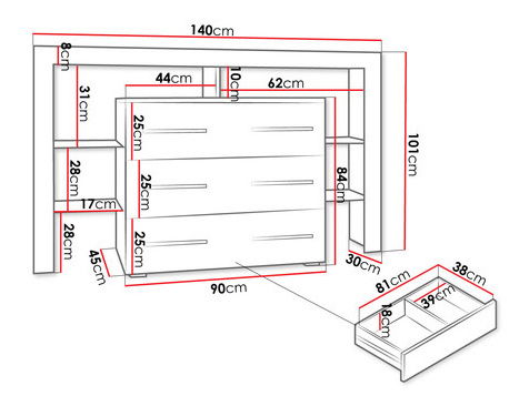 Komód Raven (fehér + fényes fekete)