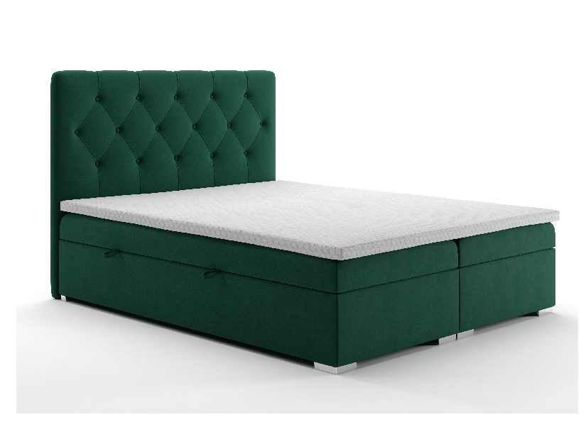 Franciaágy Boxspring 180 cm Ronda (sötétzöld) (tárolóhellyel)