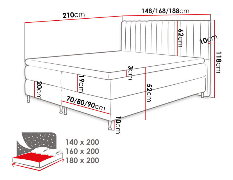 Pat matrimonial Boxspring 160 cm Rondel (fresh 01)