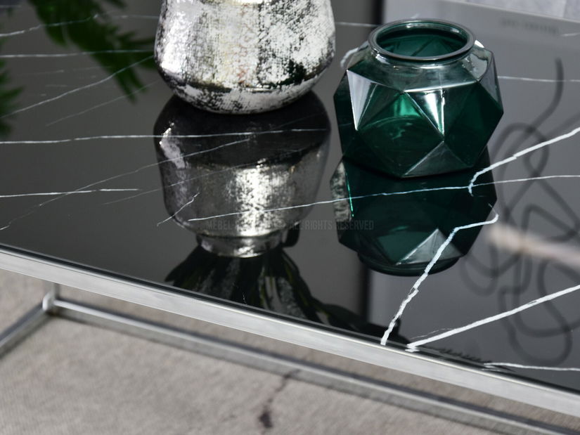 Dohányzóasztal Bella Xl (fekete márvány + króm)