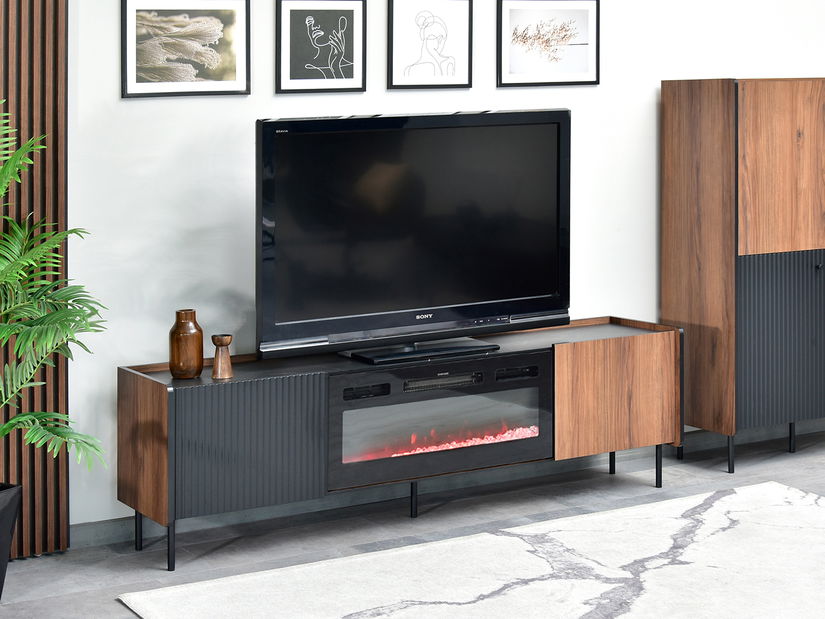 TV stolík/skrinka Protegidas P17 (čierna) (s krbom)