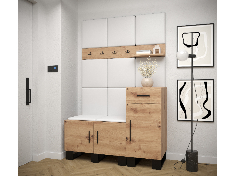 Set mobilier pentru hol Amanda 5 (Stejar artisan + Alb)