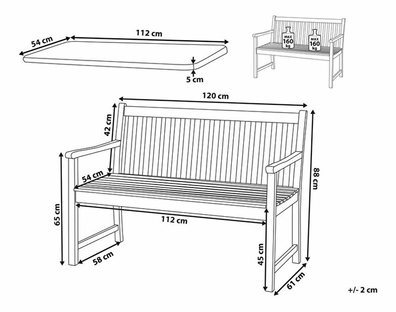 Záhradná lavica 120 cm VESTFOLD (drevo) (modrý podsedák)