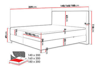 Manželská posteľ 180 cm Wezler (krémová ) (s roštom, matracom a úl. priestorom)