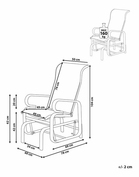 Hojdacie kreslo BORIO (hliník) (hnedá)
