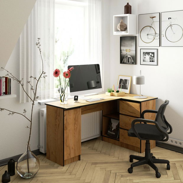 Rohový PC stolík Bienvenida (dub craft) (P)