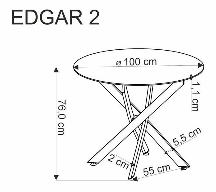 Étkezőasztal Edgaro 2 (fehér márvány + fekete) (4 személy számára)