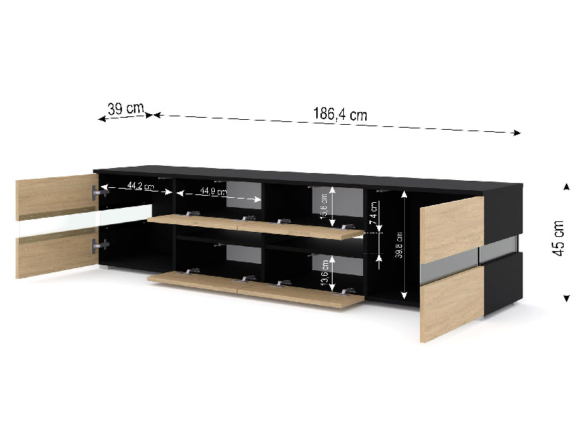 TV stolík/skrinka Vaimo (matná čierna + dub kamenný) (s osvetlením)