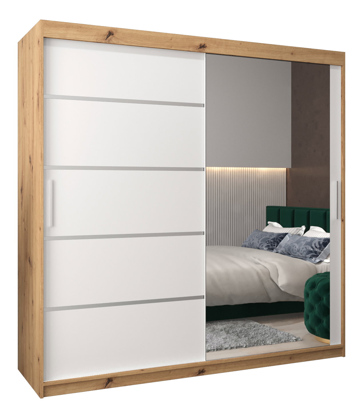 Ruhásszekrény 250 cm tükörrel Verika 2 250 (artisan tölgy + fehér)