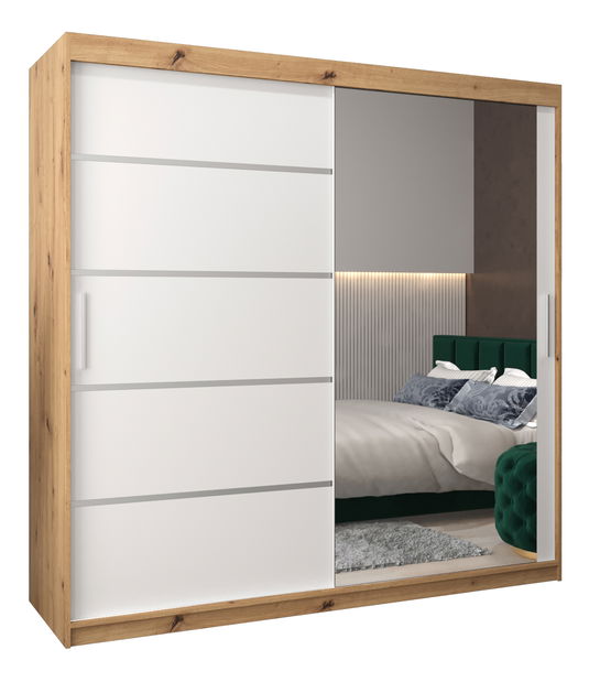 Dulap de haine 250 cm cu oglindă Verika 2 250 (stejar artisan + alb)