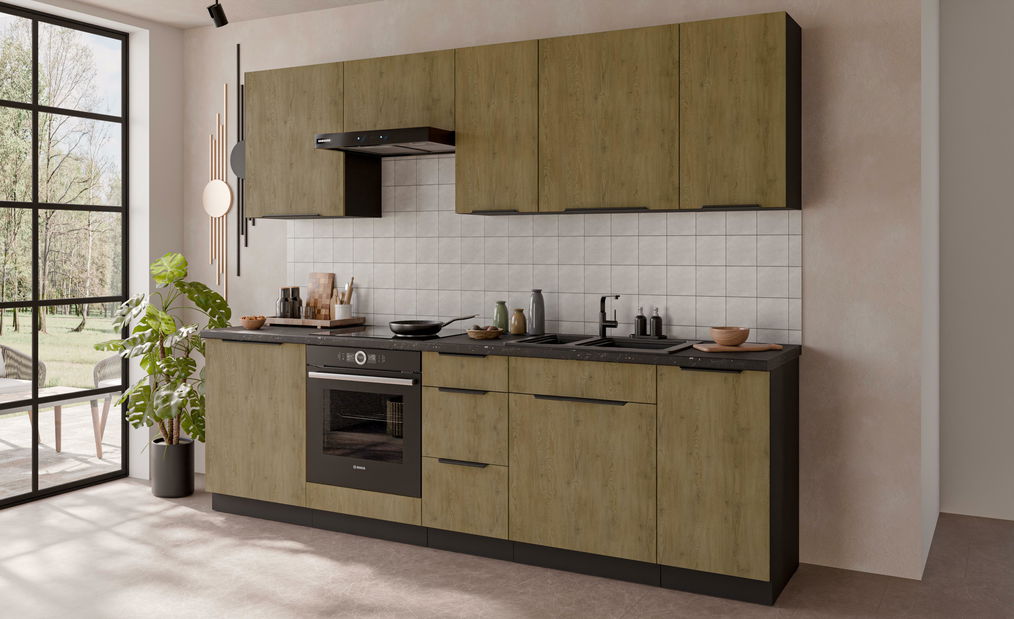 Kuchyňa 260 cm Carminia 2 (dub cremona + čierna)