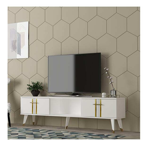 TV asztal/szekrény Pebine 2 (fehér + arany) 