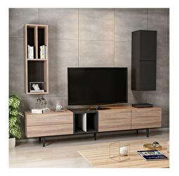 Mobilier living Vopopu (negru + alb + stejar) 