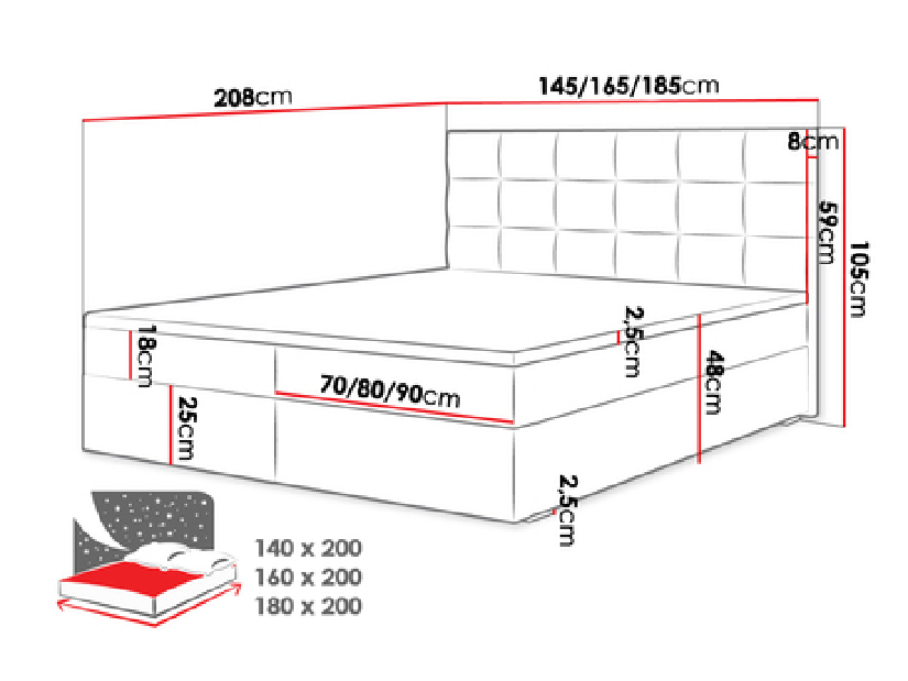 Franciaágy Boxspring Sebastian -1 (140x200) (Rico 20)