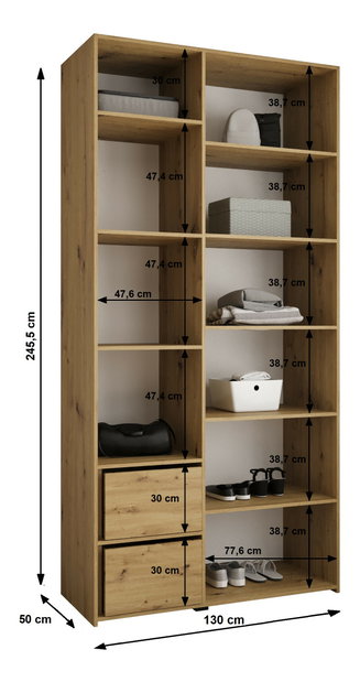 Dulap de haine 130 cm Carmela 50-1 (Cașmir + Negru)