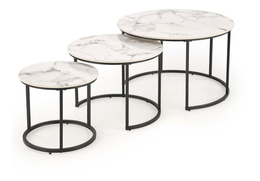 Set 3 ks. konferenčných stolíkov Golda (biely mramor + čierna)