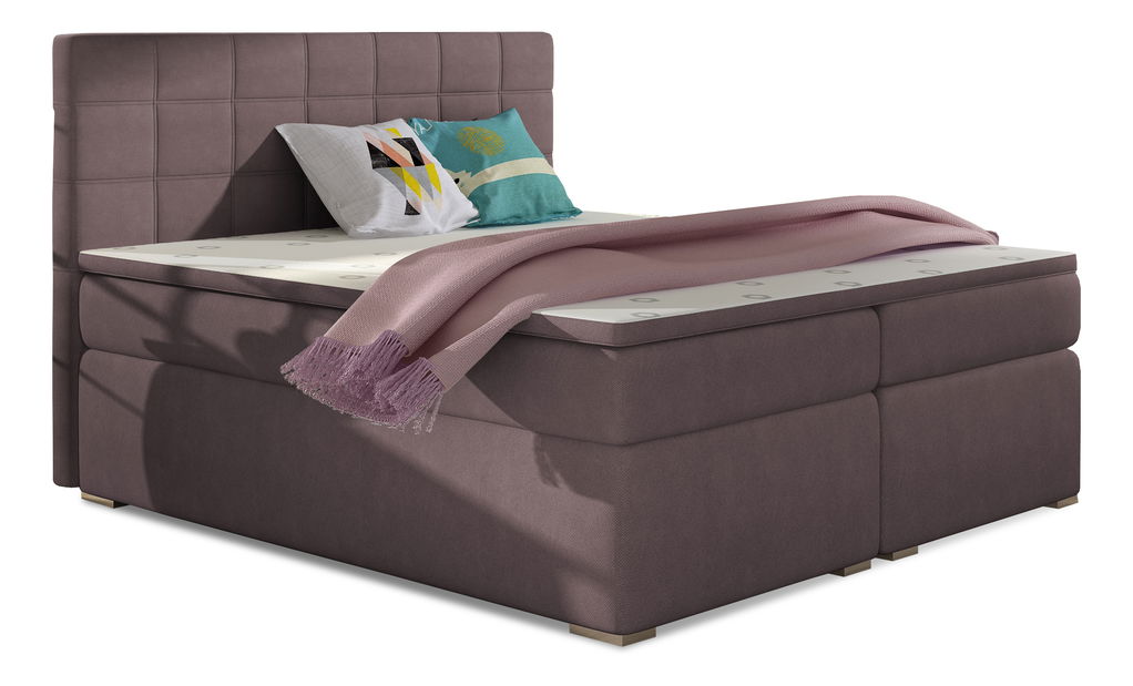 Pat matrimonial Boxspring 160 cm Abbie (roz) (cu saltele)