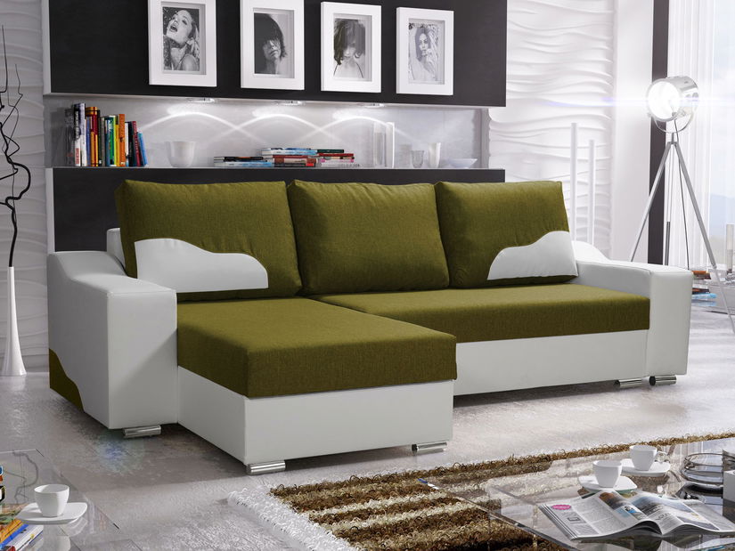 Rohová sedačka Wisteria (zelená + biela) (L)