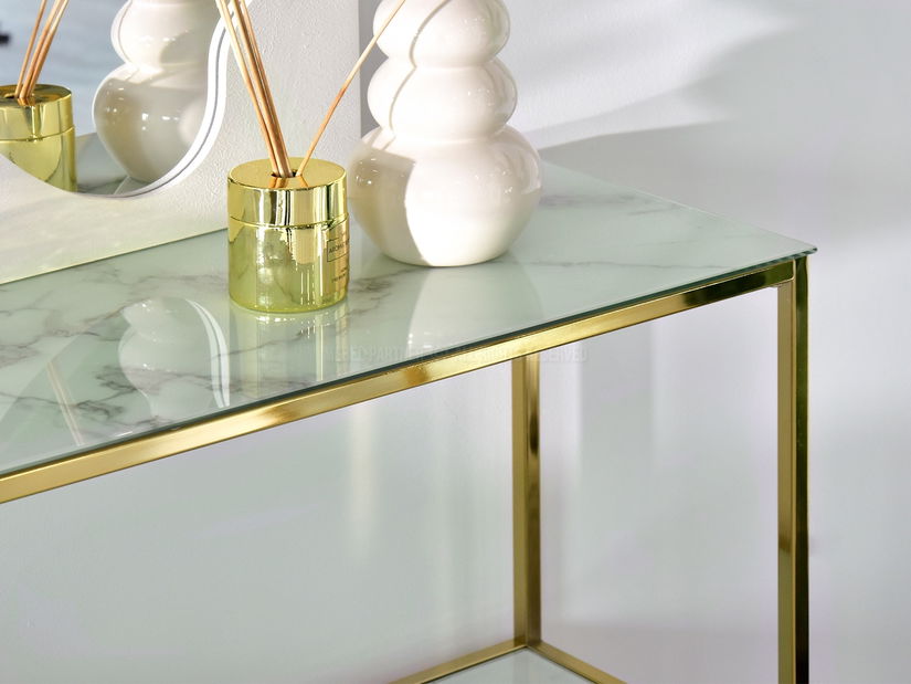 Konzolový stolík Bella Kons Bis (biely mramor + zlatá)