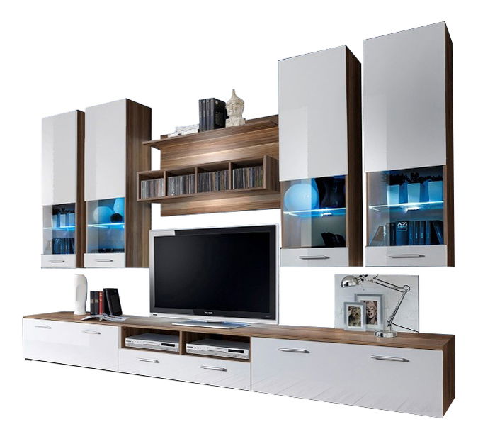 Obývacia stena Delila 20 NWW DO (s osvetlením) (slivka + lesk biely)