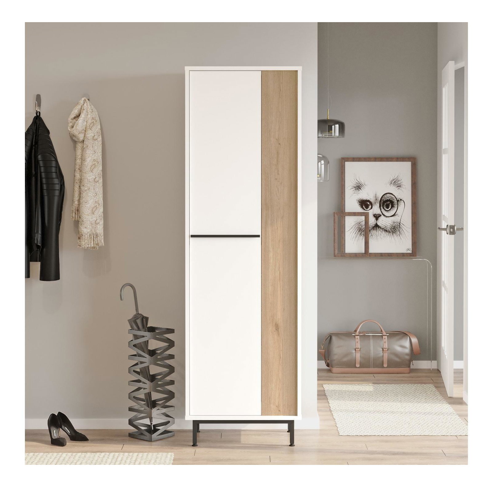 Cipősszekrény Abbygail 2 (tölgy + fehér) 