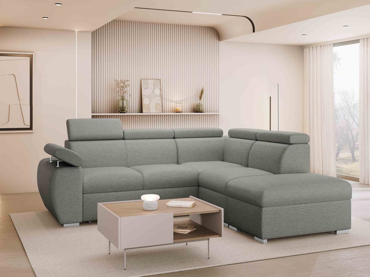 Rohová sedačka Gozo 2RR1P (sivá) (s úl. priestorom) (P)