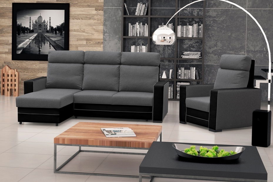 Sarokkanapé Maurita (sötétszürke + fekete) (B)